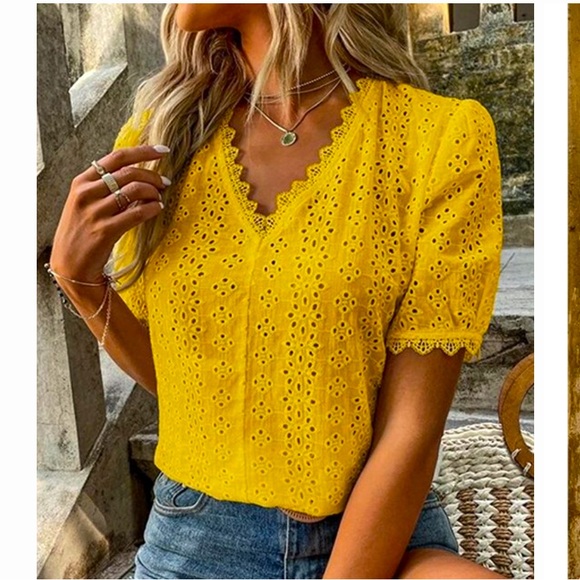 New Yellow Lace V-Neck Short-Sleeve Top - Women & Plus
Z Avenue from Zulily 2X - Picture 1 of 10